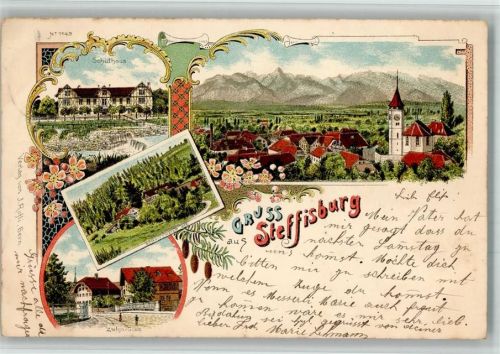 3612 Steffisburg 1898 BOAKC Lithographie Schulhaus Zugbrücke