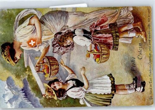 Frohe Ostern Friedens-Ostereier Helvetia 1918 Künstlerkarte