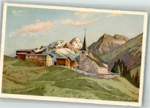3996 Binn Künstlerkarte sign. Eggimann, E. Kirche