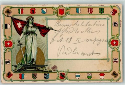Wappen AK Helvetia 1905 Lithographie / Prägedruck