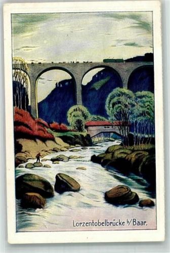 6340 Baar Lithographie / Künstlerkarte Lorzentobelbrücke Sängerfest 1927 Festpostka