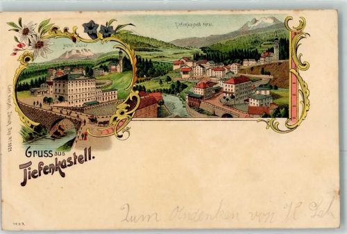 Albula Lithographie Hotel Julier Tiefencastel Verlag Künzli Nr 1021