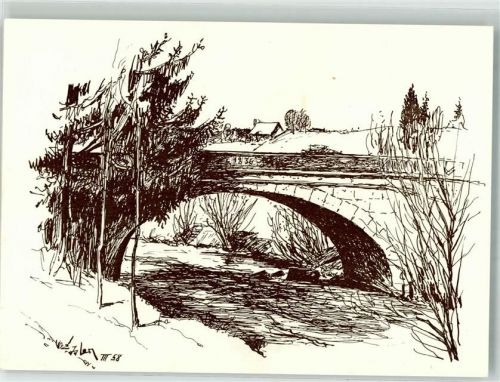 9545 Wängi 1959 Radierung sign. Isler, E. Murgbrücke Heiterschen