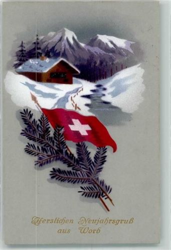 3076 Worb 1916 - Winter Flagge Tannenzweign Neujahrsgruss