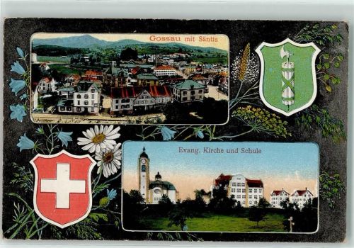9200 Gossau SG - Säntis Ev. Kirche Schule Wappen Blumen