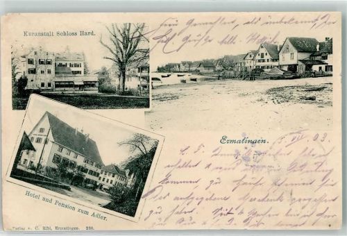 8272 Ermatingen 1903 Gebrauchsspuren Hotel u. Pension zum Adler Kuranstalt Schloss Hard
