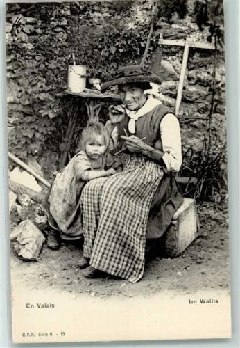 Bäurin mit Kind Strickzeug