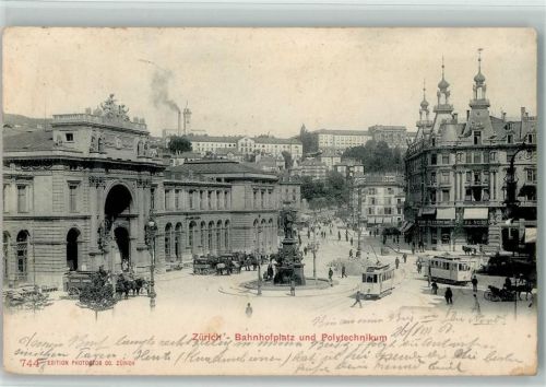 8000 Zürich 1901 - Bahnhofplatz und Polytechnikum Tram Pferdekutschen
