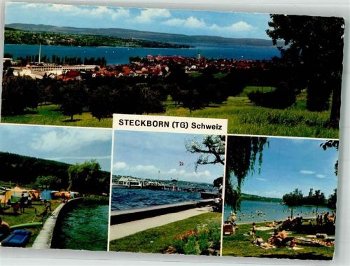 8266 Steckborn Foto AK Hafen Schwimmbad Camping