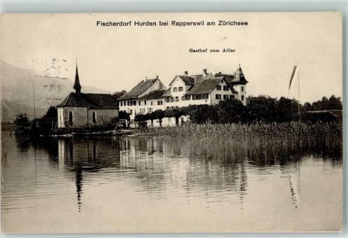 8640 Hurden 1915 - Fischerdorf Hurden bei Rapperswil am Zürichsee Gasthof zum Adler