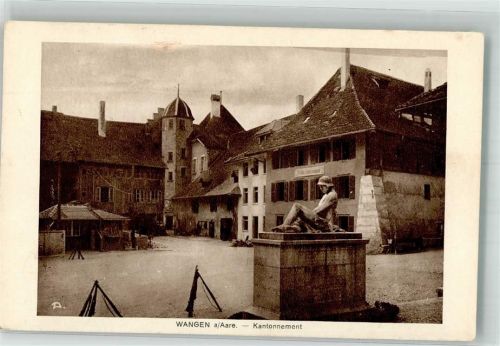 3380 Wangen an der Aare Foto AK Denkmal Soldat Kantonnement Feldpost Kaserne