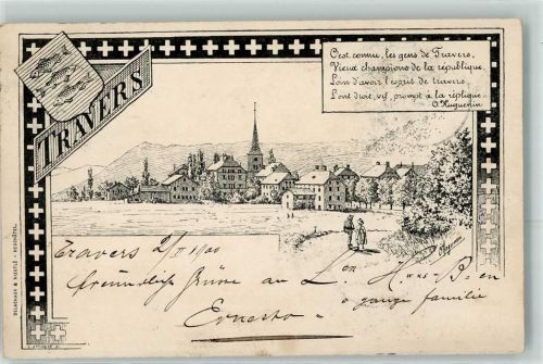 2105 Travers 1900 Künstlerkarte Wappen sign.