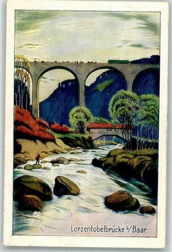 6340 Baar Lithographie / Künstlerkarte Lorzentobelbrücke Sängerfest 1927 Festpostkarte