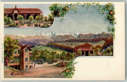 Gurten Kulm Lithographie / Künstlerkarte