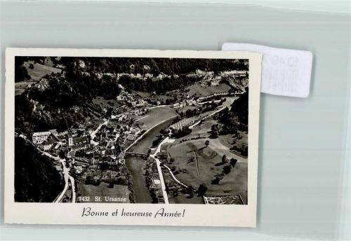 2882 St-Ursanne 1939 FOTO KEINE AK Fliegeraufnahme Kirche Friedhof Neujahr Foto 10cm x 7cm, rückseitig Haftspuren