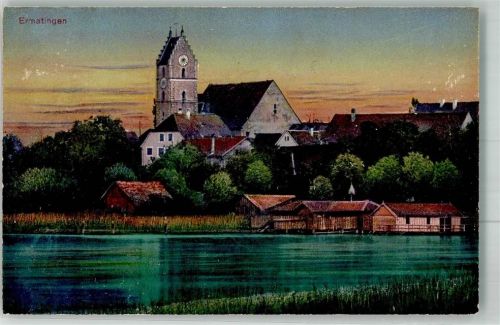 8272 Ermatingen 1921 Foto AK Kirche Bahnpost Zug 3853