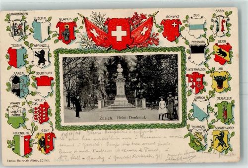 8000 Zürich 1904 Prägedruck Heim-Denkmal Wappen