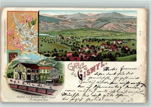 6074 Giswil 1900 BOAKC Bahnhof Lithographie