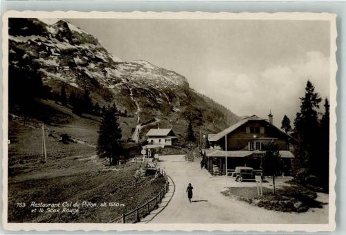 Col du Pillon Foto AK Gasthaus Scex Rouge Hüttenstempel