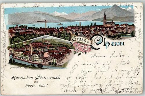 6330 Cham Lithographie Milch-Fabrik Glückwunsch Neujahr