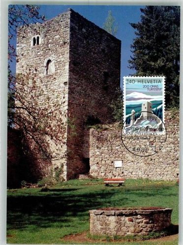 7158 Waltensburg Vuorz Staziun Sonderstempel Burg Ruine Jörgenberg Briefmarke bildseitig