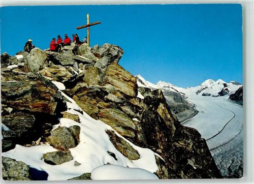 Eggishorn - Bergsteiger Gipfelkreuz Gr. Aletschgletscher Winter