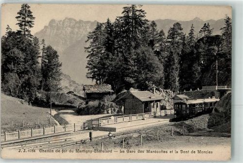 1923 Les Marécottes - Eisenbahn Martigny-Chatelard Bahnhof Marecottes