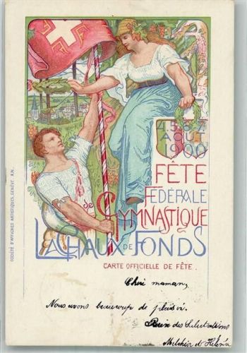 2300 La Chaux-de-Fonds 1900 Sonderstempel Fete Federale Gymnastique Jugendstil