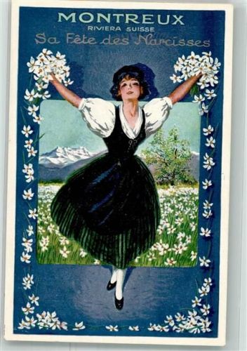1820 Montreux Künstlerkarte Blumentage Sa Fete des Narcisses