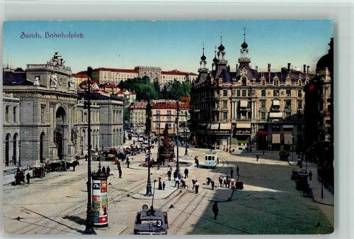 8000 Zürich 1920 - Bahnhofplatz Tram Pferdekutschen