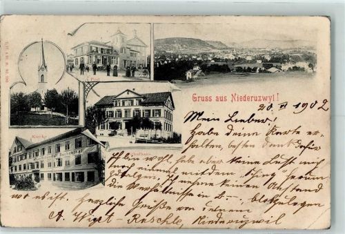 9244 Niederuzwil 1902 Gebrauchsspuren Post Kirche Schulhaus Wasserheilanstalt Buchenthal