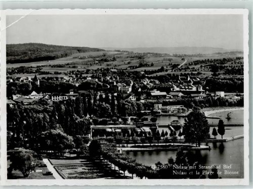 2560 Nidau Gebrauchsspuren Fliegeraufnahme Schwimmbad