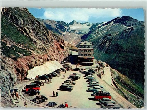 Belvedere 1957 - Feldpost Hotel Belvedere am Rhonegletscher mit Grossmutterhorn und Muttletscher Oldtimer
