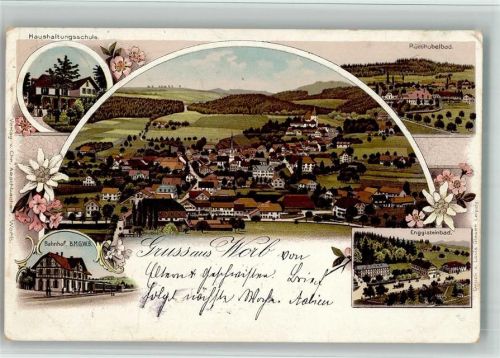 3076 Worb 1906 BOAKC Lithographie Haushaltungsschule Rüttibubelbad Bahnhof Enggisteinbad