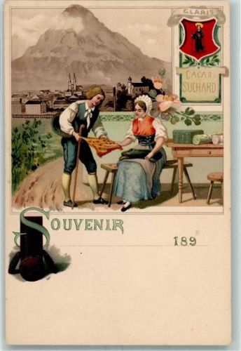 Lithographie Tuchhändler Wappen Werbung Cacao Suchard