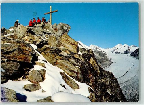 Eggishorn - Bergsteiger Gipfelkreuz Aletschgletscher