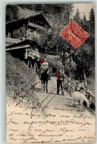 1873 Val-d'Illiez - Bauernfamilie mit Maulesel und Ziege