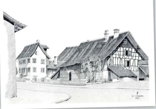 8952 Schlieren - Zeichnung, Dorfpartie