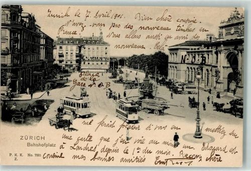 8000 Zürich 1901 - Bahnhofplatz Escherdenkmal Tram