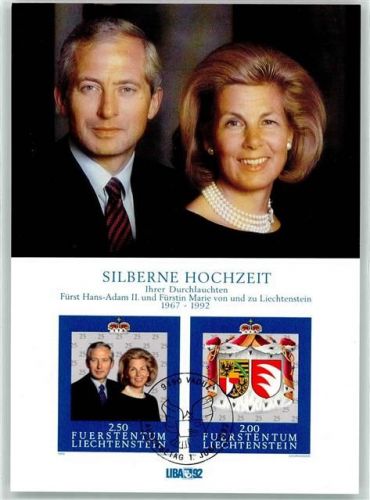 Silberne Hochzeit Fürstenpaar Hans Adam Marie Sonderblock LIBA 92 Ausgabe 1.Juni 1992 Adel Liechtenstein