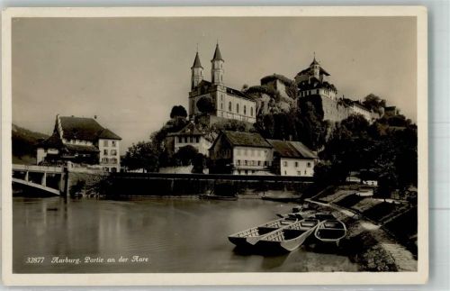 4663 Aarburg 1930 Foto AK Schloss Kirche Partie an der Aare