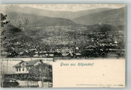 4614 Hägendorf 1903 Foto AK Bahnpost Zug 1439 Gasthaus zur Eisenbahn