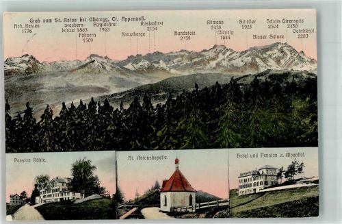 9413 Oberegg 1919 Foto AK St. Anton Pension Rößle Kapelle St. Anton Hotel zum Alpenhof