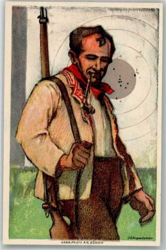 Künstlerkarte sign. Hugentobler Schützenverein Carabiniers 1824-1924