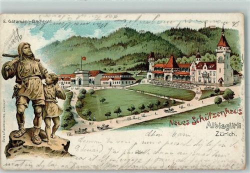 8000 Zürich 1902 Gebrauchsspuren Neues Schützenhaus Albisgürtli Lithographie