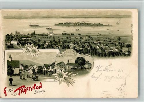 8808 Pfäffikon SZ 1902 BOAKC Lithographie Schloss Kapelle Insel Ufnau Verlag Künzli Nr 1937
