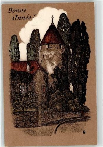 1814 Burier La Tour-de-Peilz Lithographie / Künstlerkarte Schloss