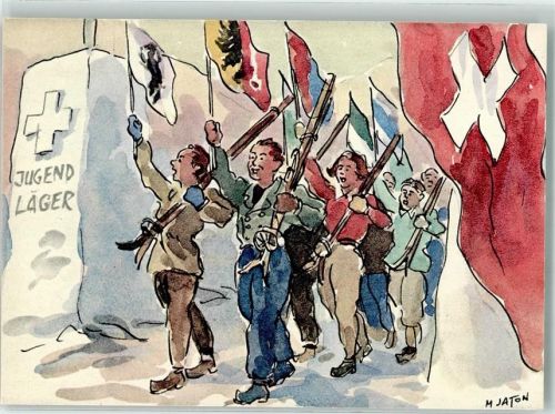 Künstlerkarte sign. Jaton M. Jugendlager Ski Verband