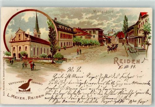 6260 Reiden 1899 Gebrauchsspuren Mitteldorf Kirche Versandt-Geschäft L. Meyer Lithographie