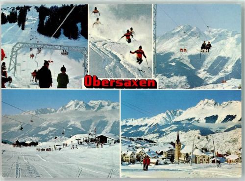 7134 Obersaxen Meierhof Winter Sportplatz Seilbahn Gasthaus